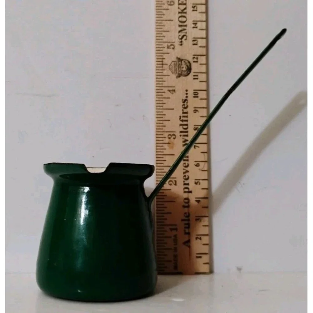 Vintage Green Enamel Turkish Coffee Pot Made in Yugoslavia Cezve Briki Pot Rust